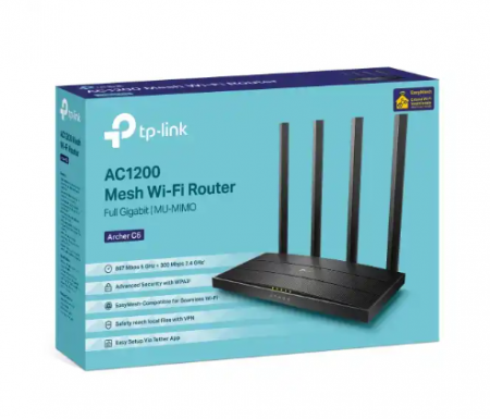 Wireless Router TP-Link Archer C6 AC1200/Mesh/ext x 4/2.4-5Ghz/1WAN/4LAN